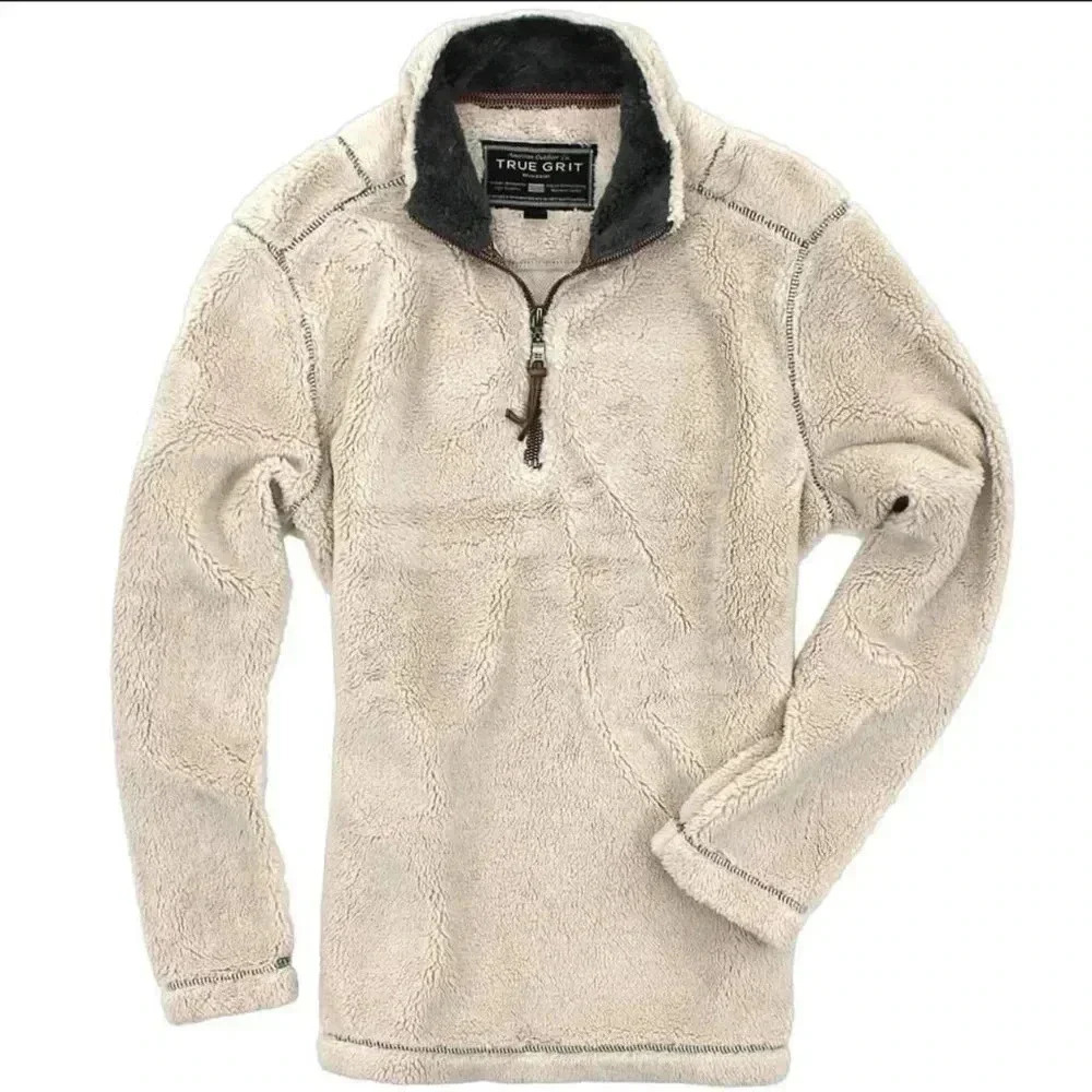 TRINITY CREAM SHERPA‎ LONG SLEEVE PULLOVER  SWEATER WITH FRONT   ZIPPER